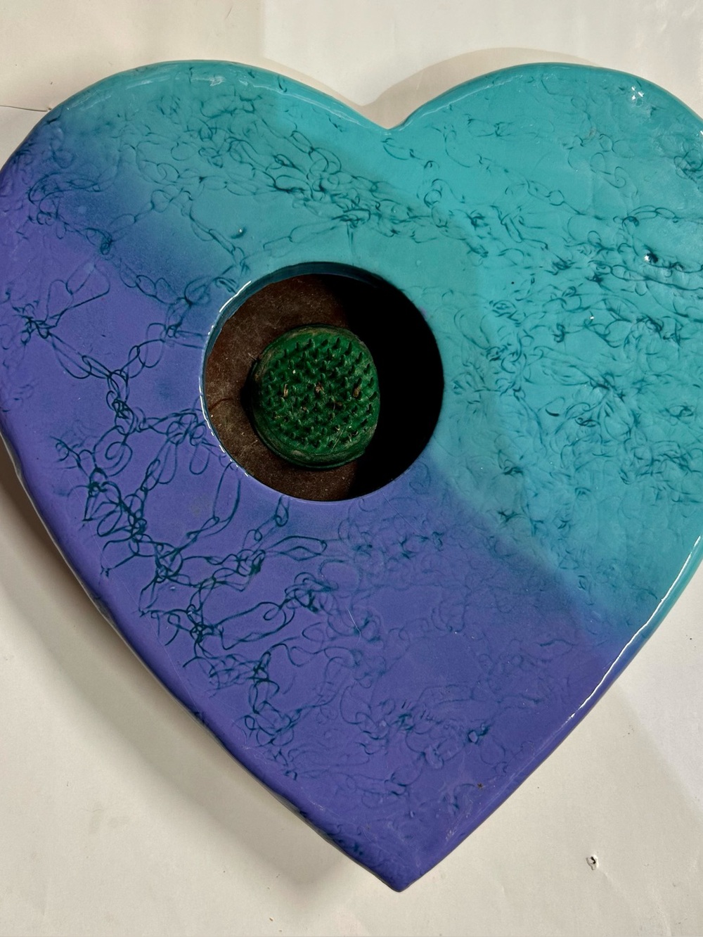 Handmade Heart Ceramic Vase in Turquoise and Purple